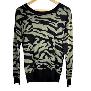 Brochu Walker Animal Print Sweater Green Black Back Zip Long Sleeve Size‎